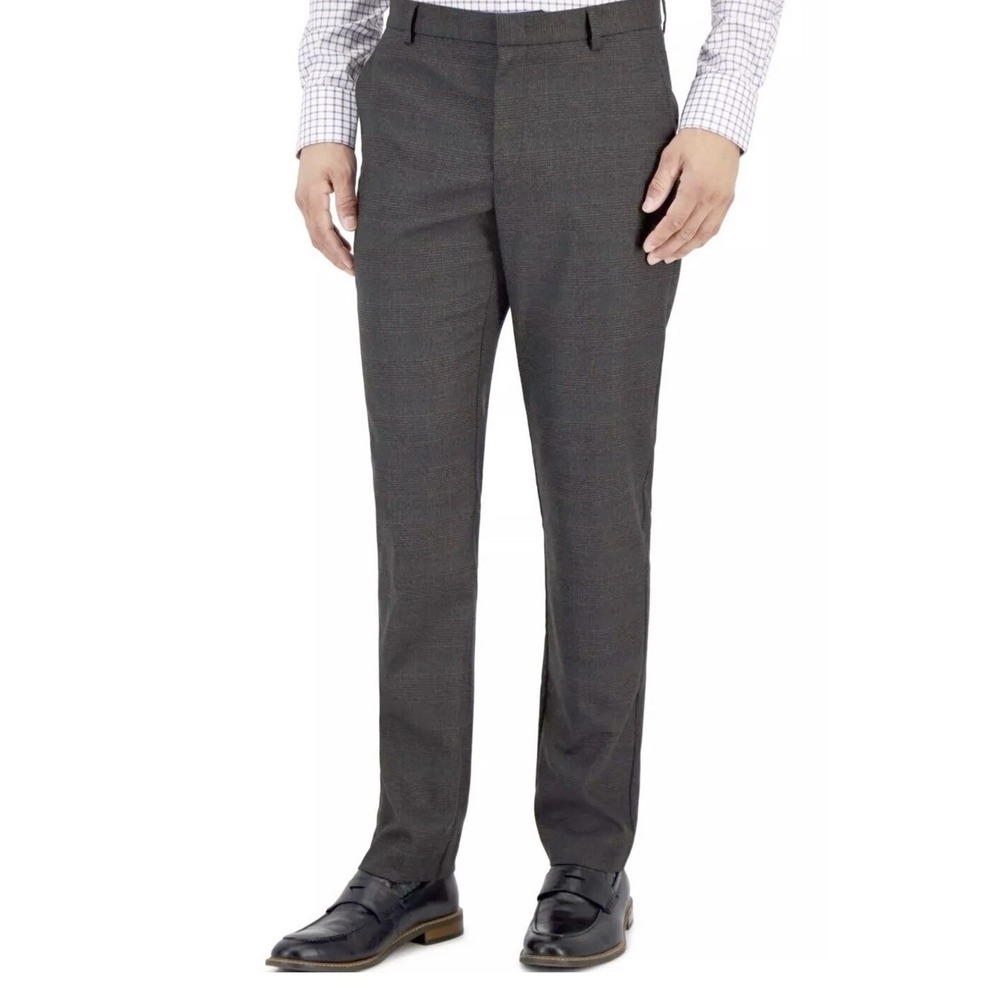 New Mens Tommy Hilfiger Modern Fit Tate Brown Teal Plaid Suit Dress Pants 34x34